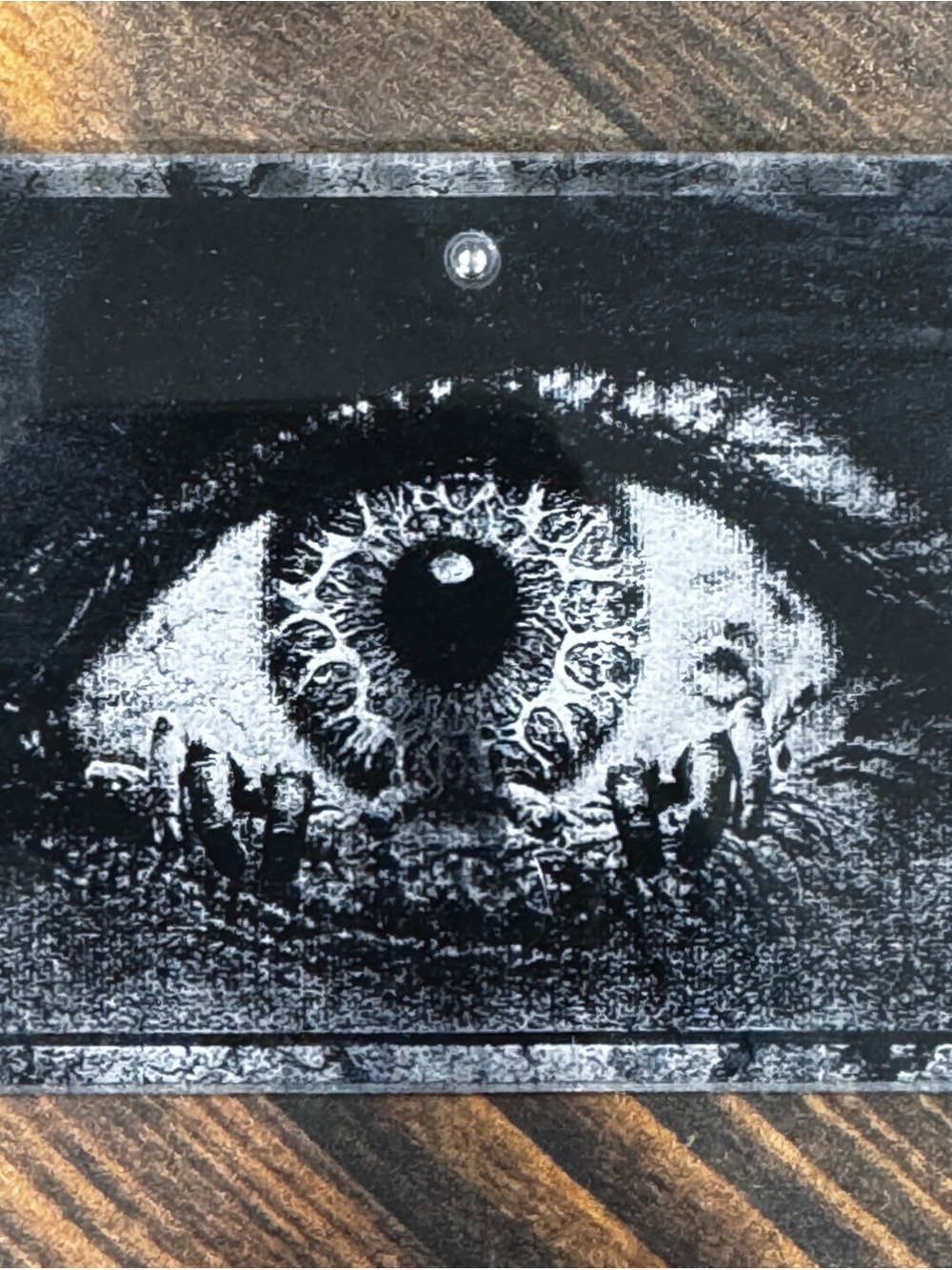Creepy eyeball zombie acrylic fridge magnet, handmade Halloween decor 3.5 inches